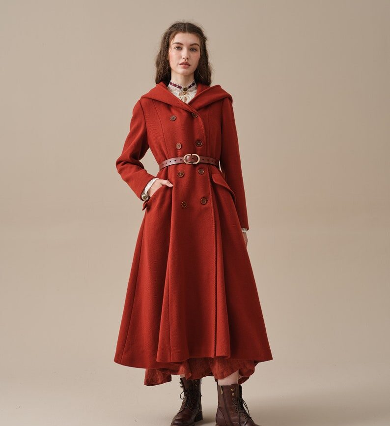 Jomastyle Elegant Maxi Wool Coat in Red