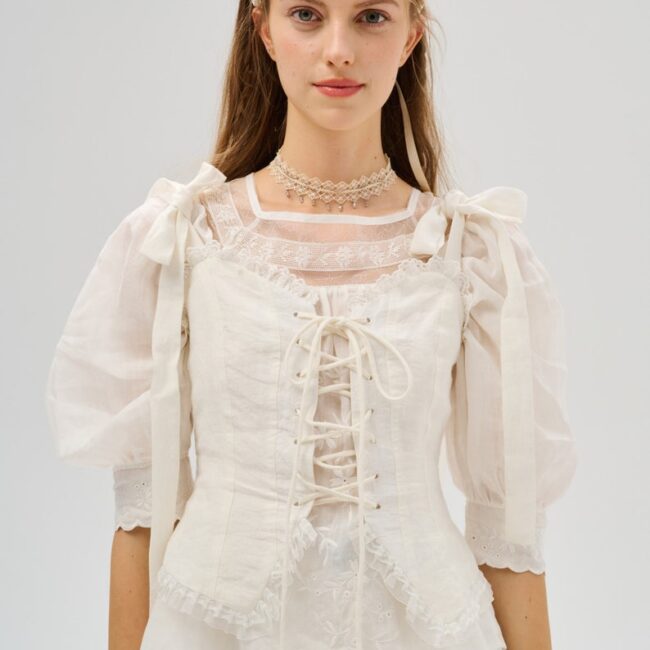 White Linen Tie-Front Corset Vest