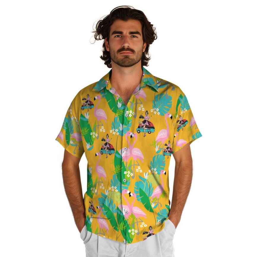 50s Flamingo Leaf Hawaiian Shirt New Arrival