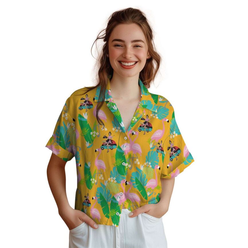 50s Flamingo Leaf Hawaiian Shirt Top rated