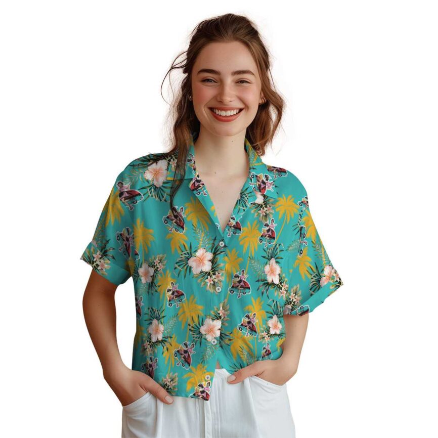 50s Hibiscus Palm Hawaiian Shirt Top rated