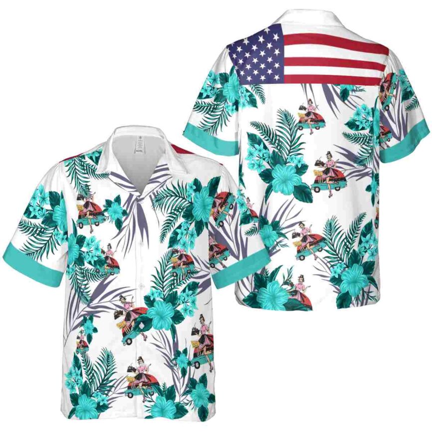 50s US Flag Floral Hawaiian Shirt Premium grade