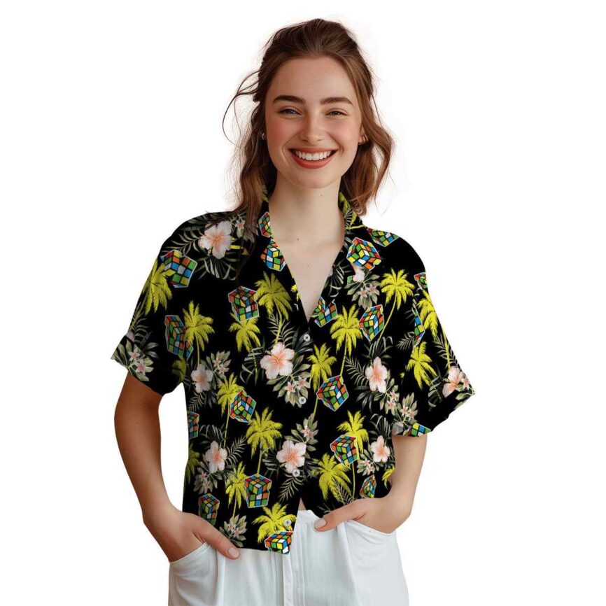 80s Hibiscus Palm Hawaiian Shirt Top rated