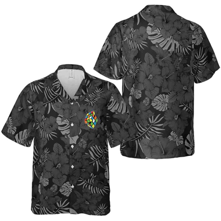 80s Monochrome Floral Hawaiian Shirt Premium grade