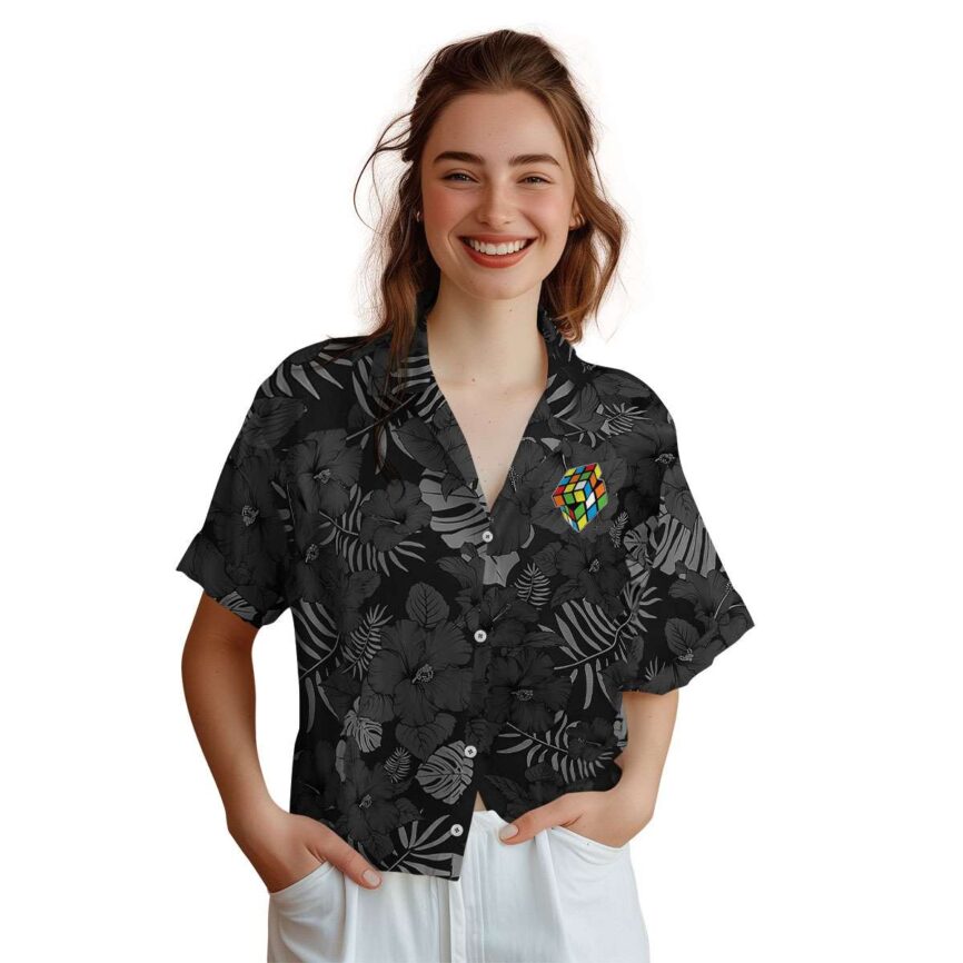 80s Monochrome Floral Hawaiian Shirt Top rated