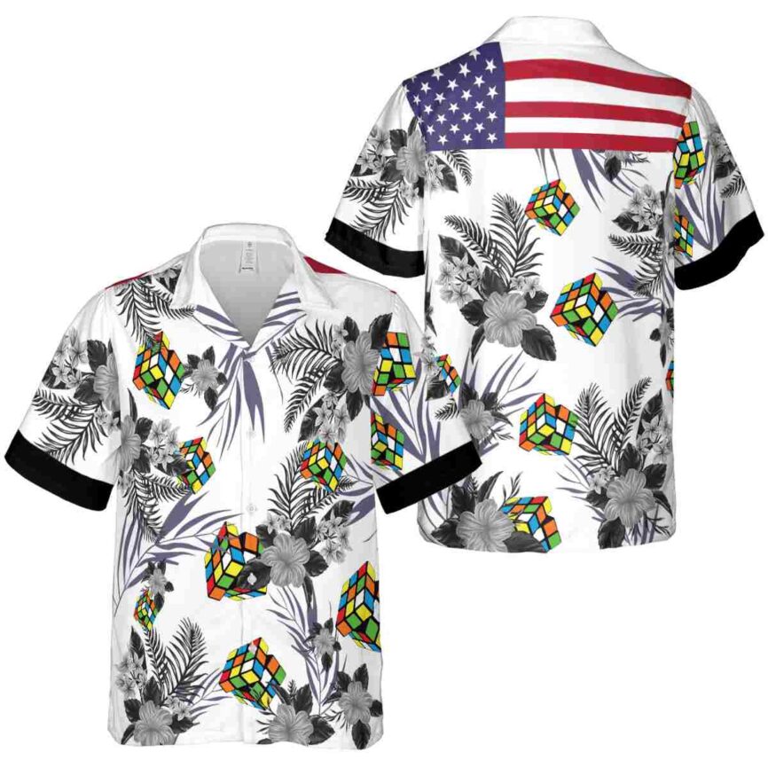 80s US Flag Floral Hawaiian Shirt Premium grade