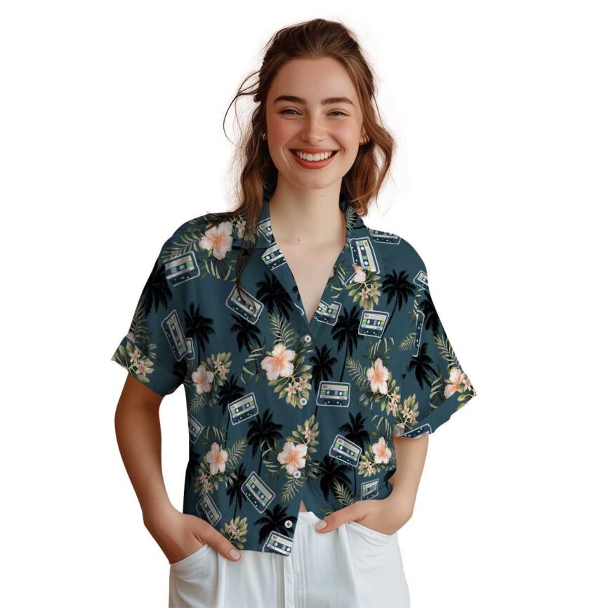 90s Hibiscus Palm Hawaiian Shirt Top rated