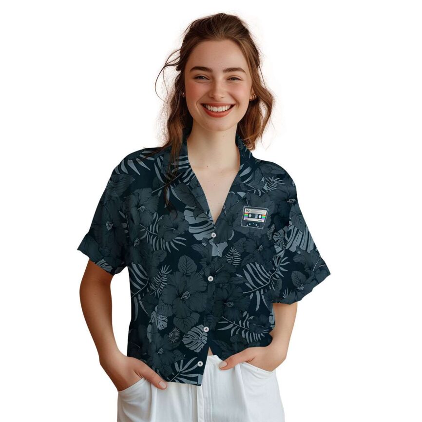 90s Monochrome Floral Hawaiian Shirt Top rated