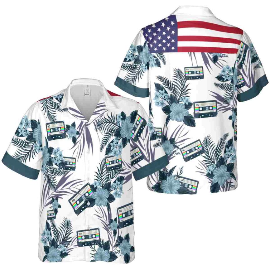 90s US Flag Floral Hawaiian Shirt Premium grade