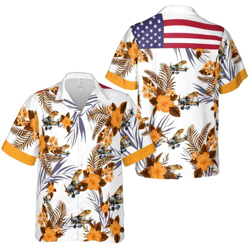 Airplane US Flag Floral Hawaiian Shirt Premium grade