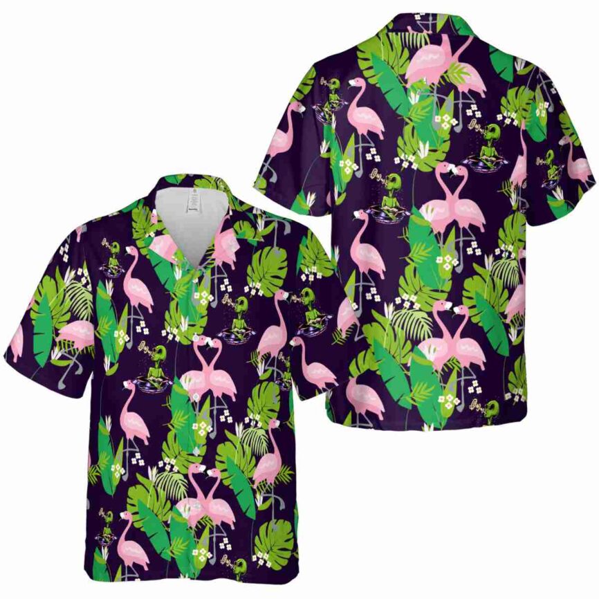 Alien Flamingo Leaf Hawaiian Shirt Premium grade