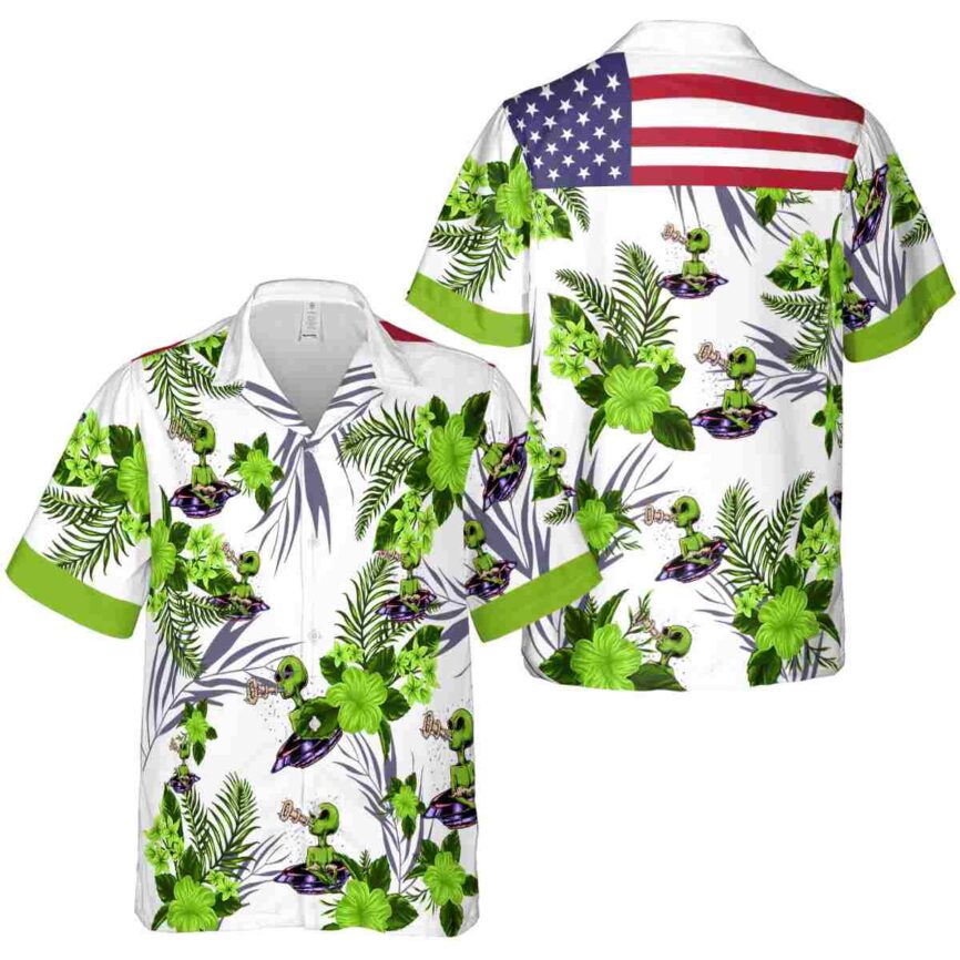 Alien US Flag Floral Hawaiian Shirt Premium grade