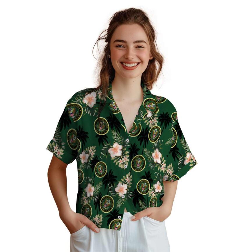 Army Hibiscus Palm Hawaiian Shirt Top rated