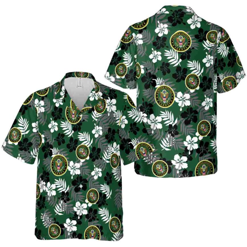 Army Leafy Hibiscus Hawaiian Shirt Premium grade