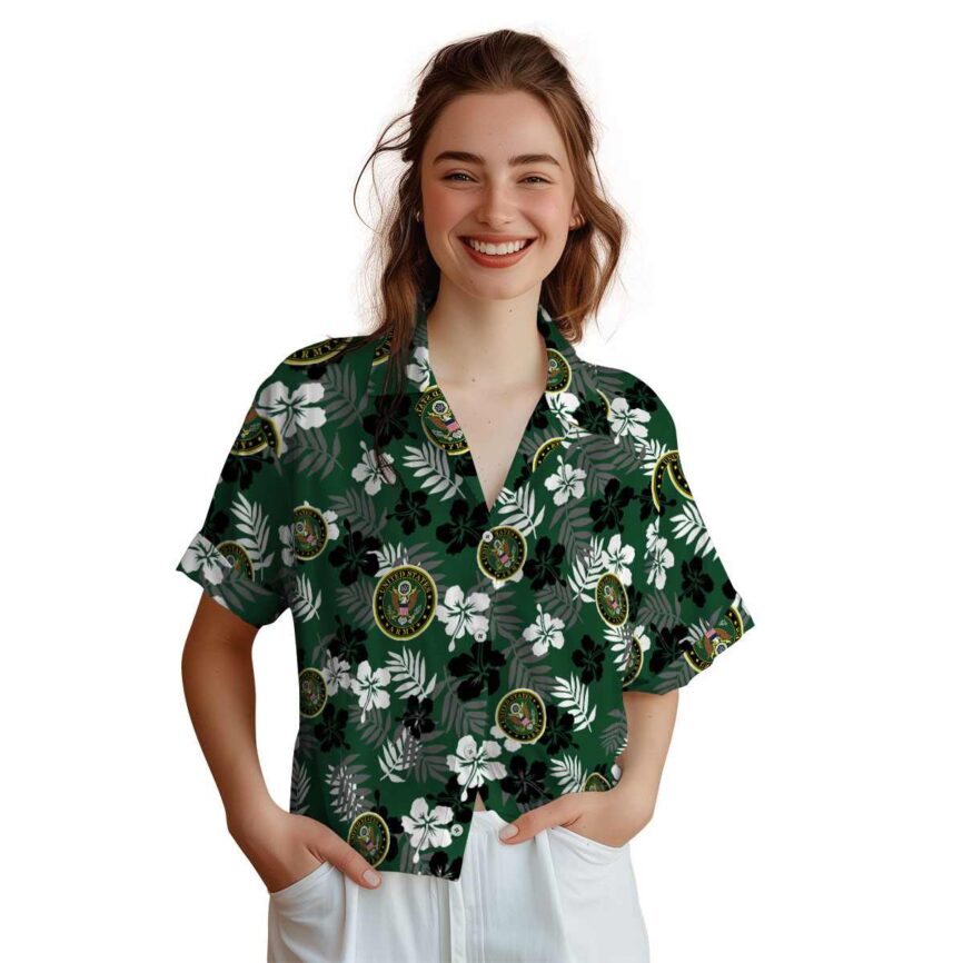 Army Leafy Hibiscus Hawaiian Shirt Top rated