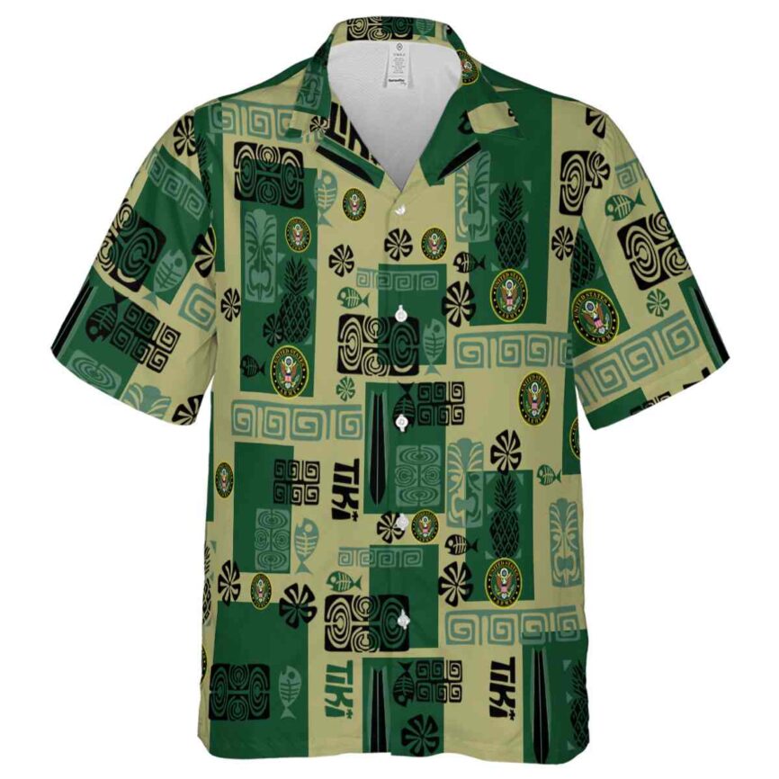 Army Tiki Motifs Hawaiian Shirt Fashion forward