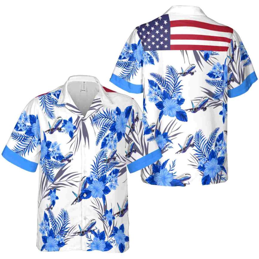 Aviation US Flag Floral Hawaiian Shirt Premium grade