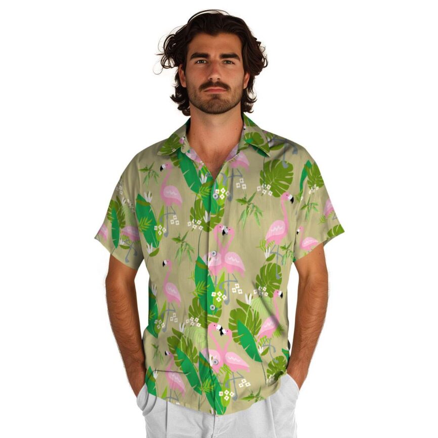 Bamboo Flamingo Leaf Hawaiian Shirt New Arrival