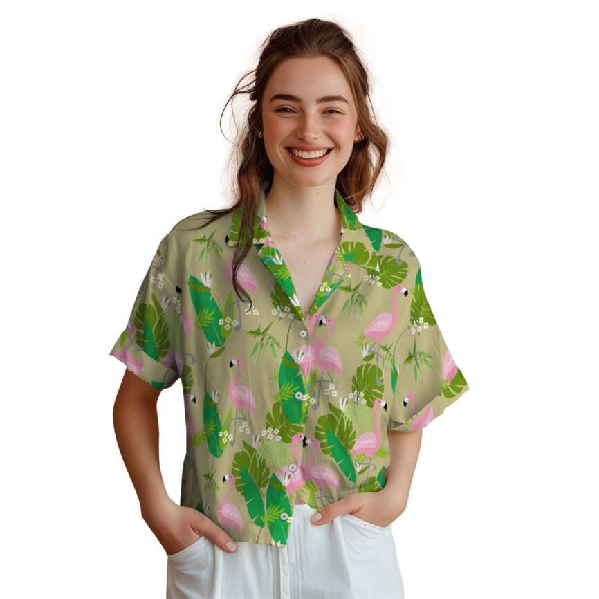 Bamboo Flamingo Leaf Hawaiian Shirt Top rated