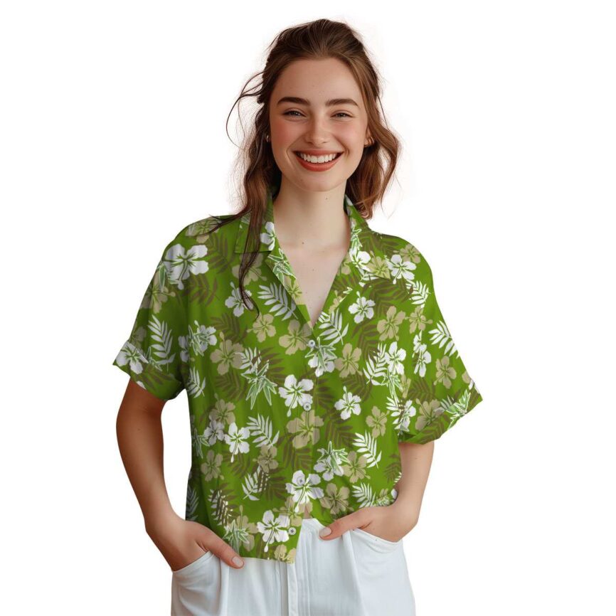 Bamboo Leafy Hibiscus Hawaiian Shirt Top rated