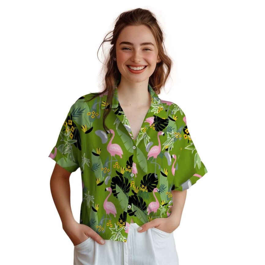 Bamboo Pink Flamingo Hawaiian Shirt Top rated