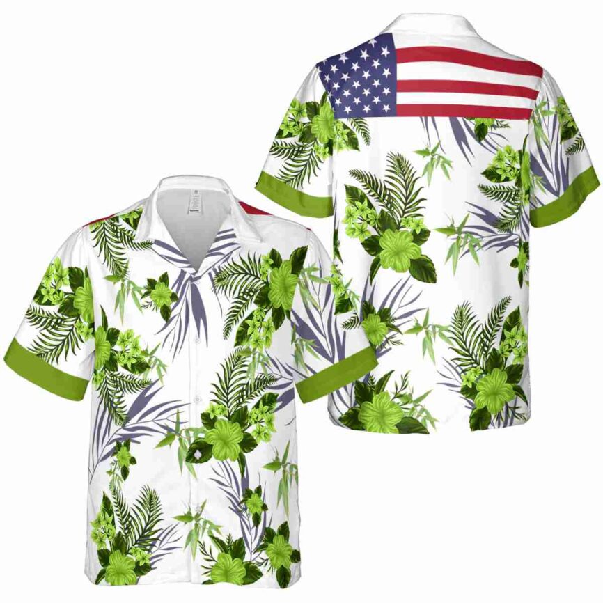 Bamboo US Flag Floral Hawaiian Shirt Premium grade