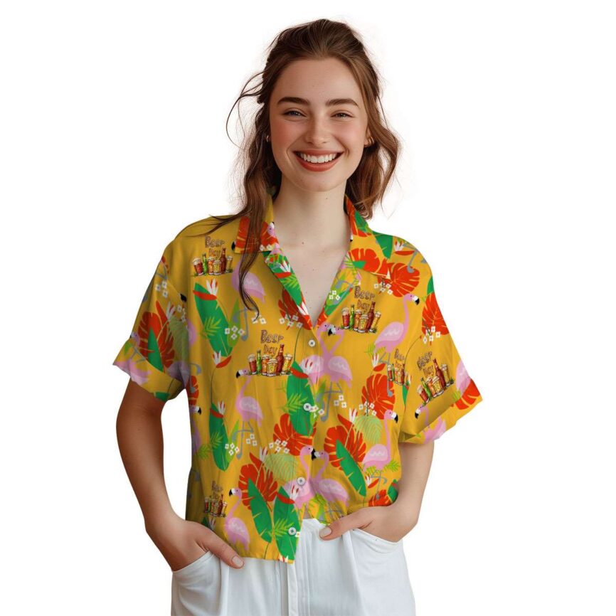 Beer Flamingo Leaf Hawaiian Shirt Top rated