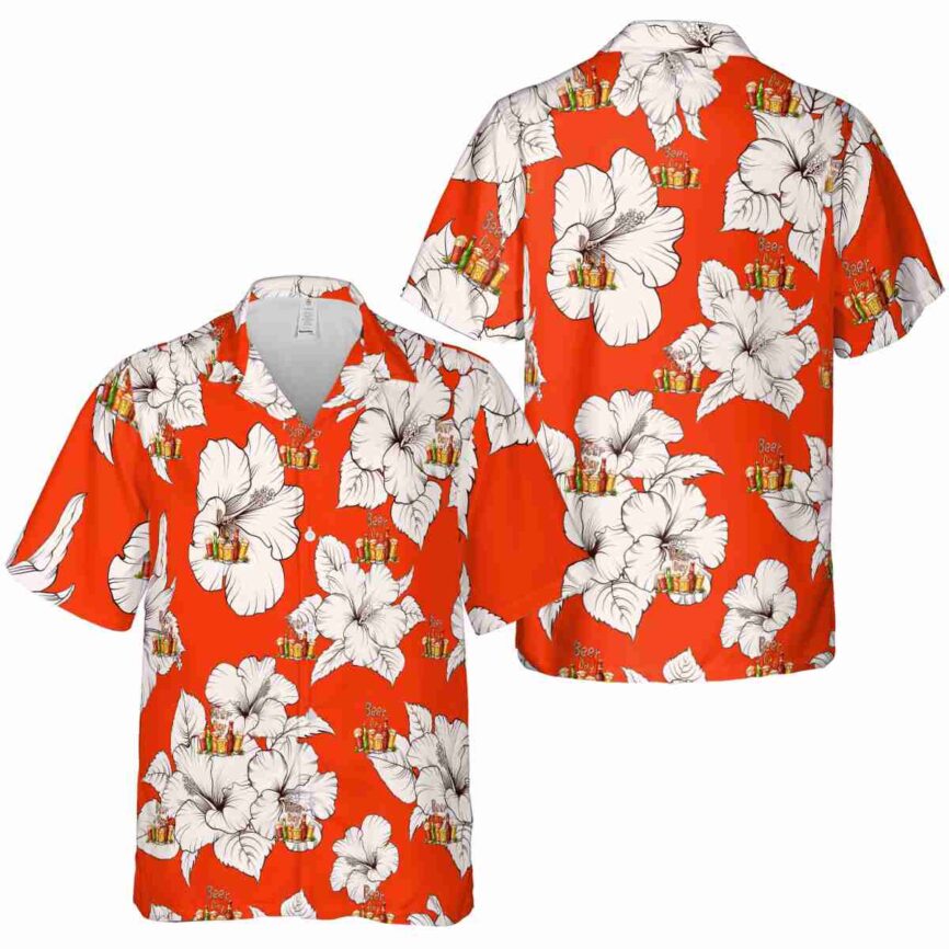 Beer Hibiscus Flower Hawaiian Shirt Premium grade