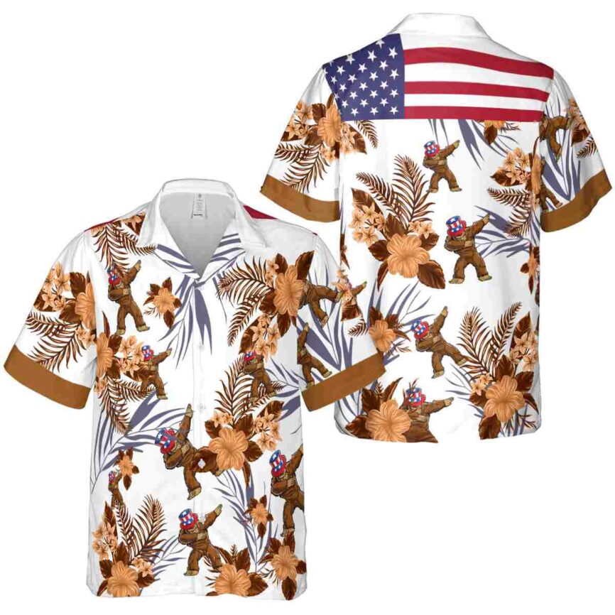 Bigfoot US Flag Floral Hawaiian Shirt Premium grade