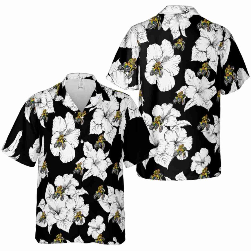 Biker Hibiscus Flower Hawaiian Shirt Premium grade