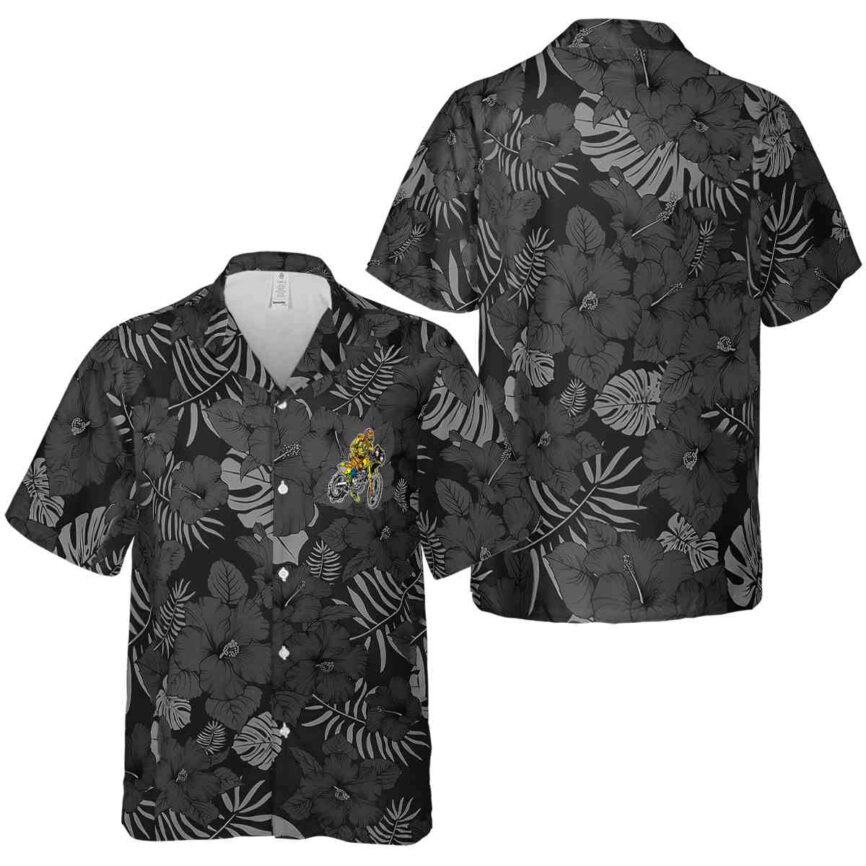 Biker Monochrome Floral Hawaiian Shirt Premium grade