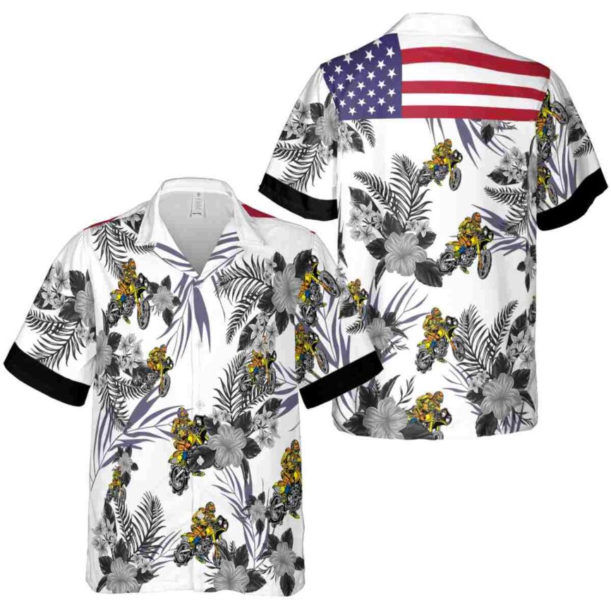 Biker US Flag Floral Hawaiian Shirt Premium grade