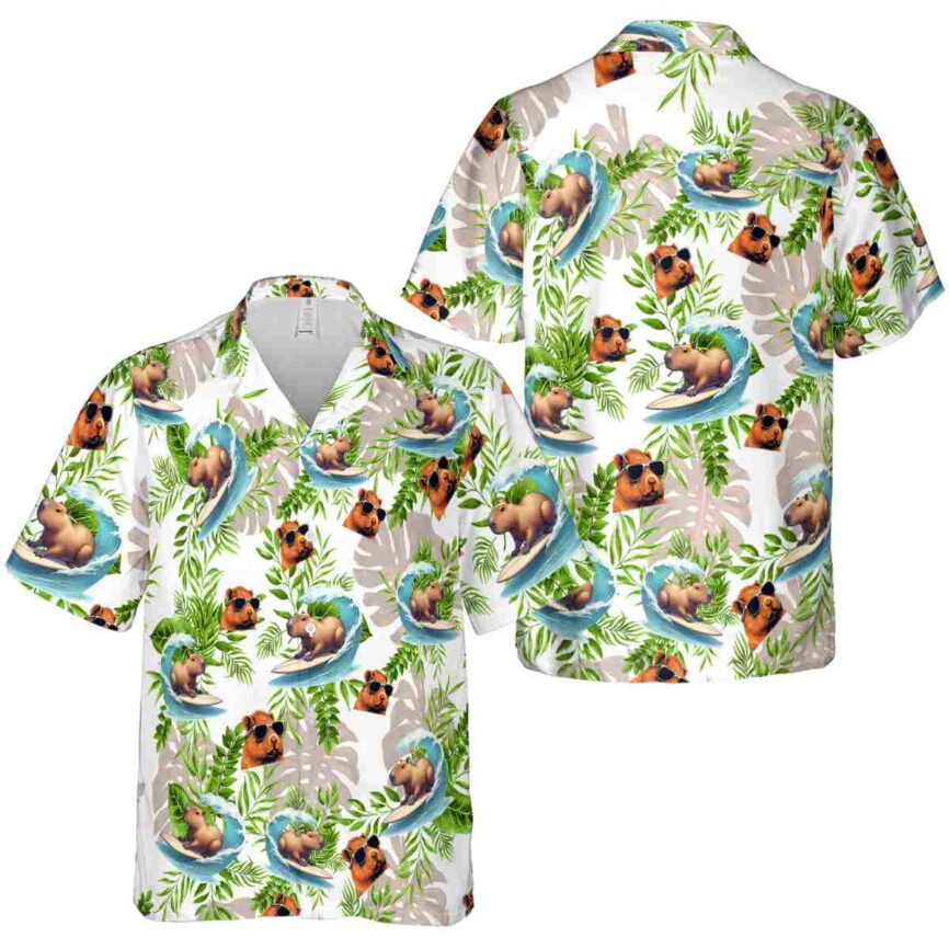 Capybara Tropical Fronds Hawaiian Shirt Premium grade