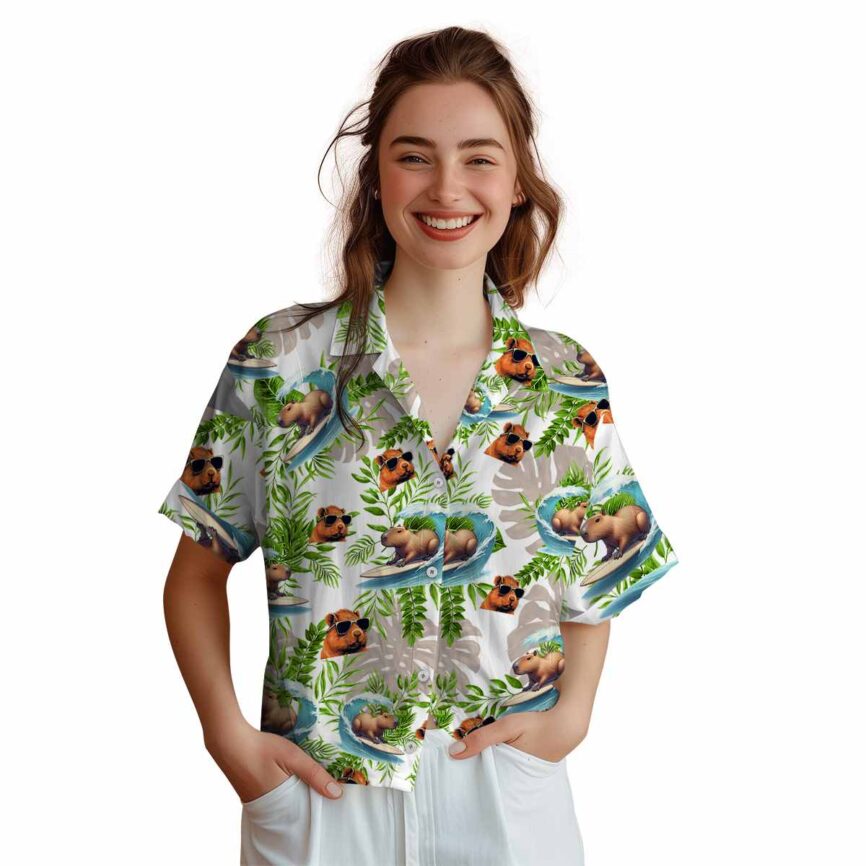 Capybara Tropical Fronds Hawaiian Shirt Top rated