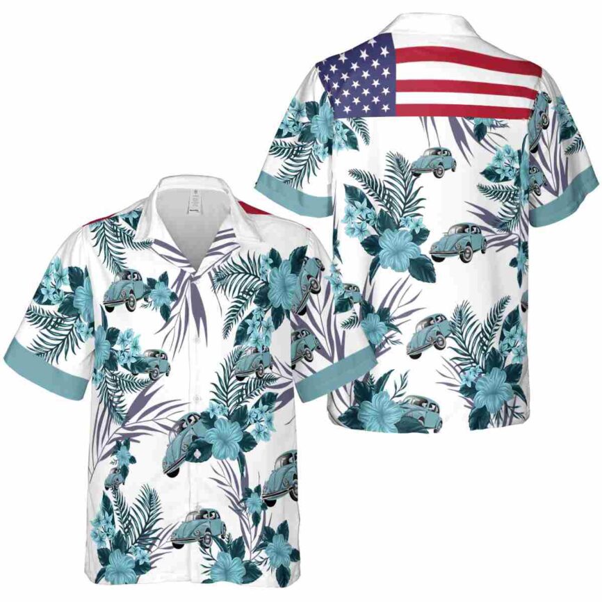 Car US Flag Floral Hawaiian Shirt Premium grade