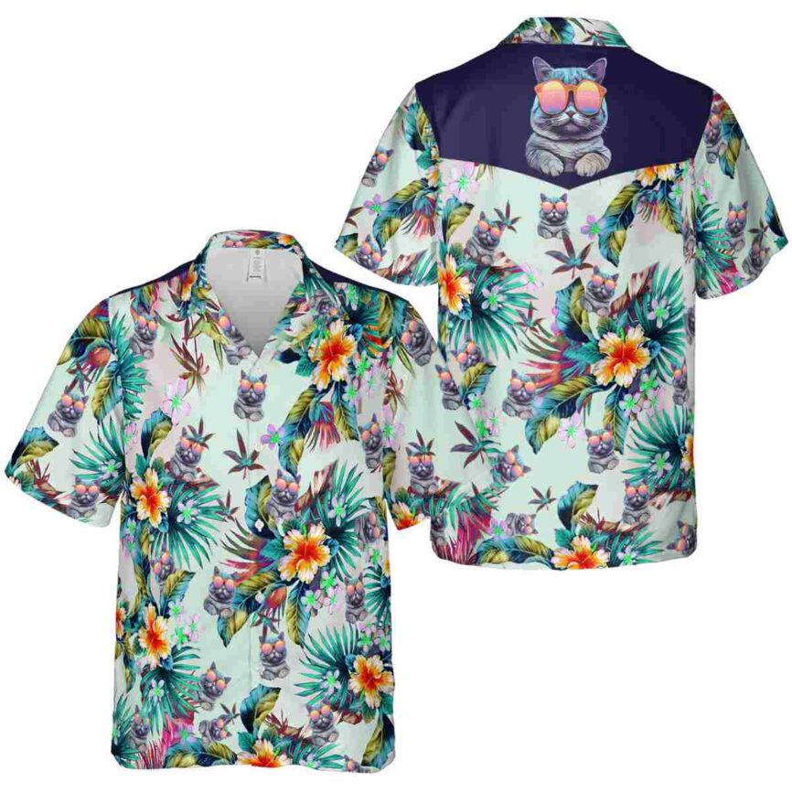 Cat Floral Burst Hawaiian Shirt Premium grade