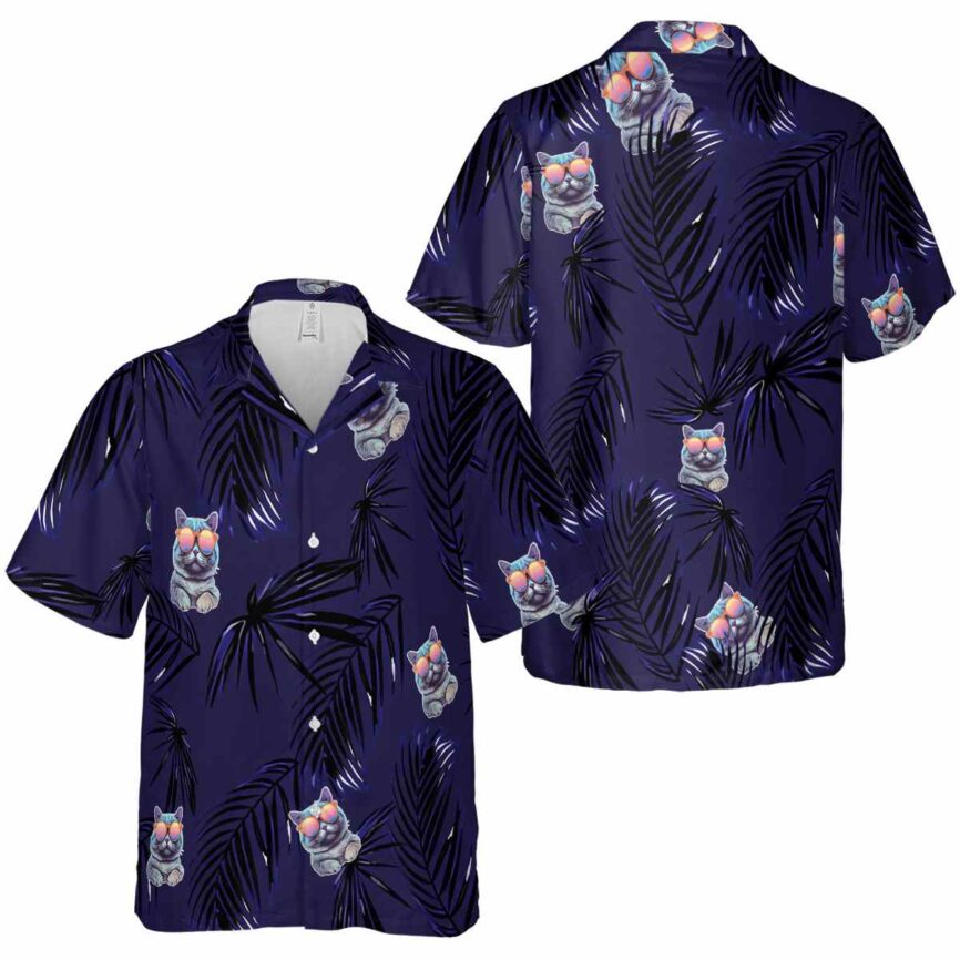 Cat Monochrome Palm Hawaiian Shirt Premium grade