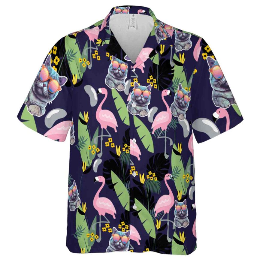 Cat Pink Flamingo Hawaiian Shirt Fashion forward