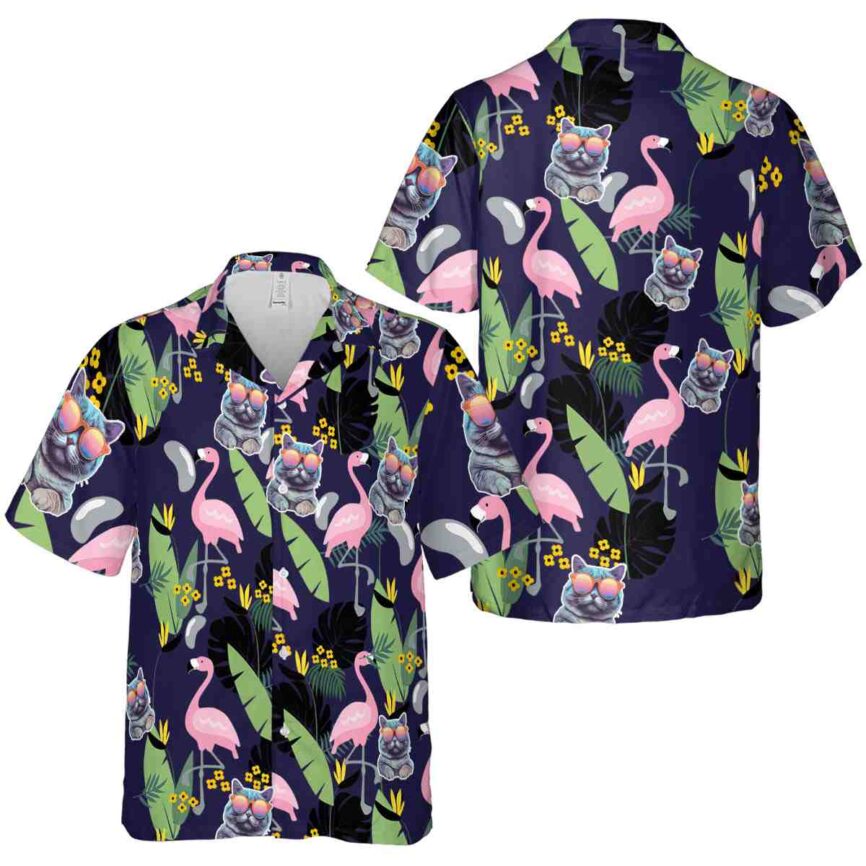 Cat Pink Flamingo Hawaiian Shirt Premium grade