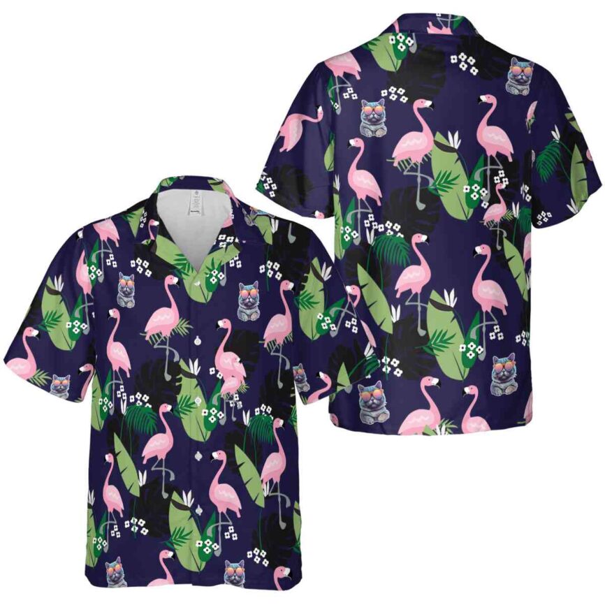 Cat Tropical Flamingo Hawaiian Shirt Premium grade