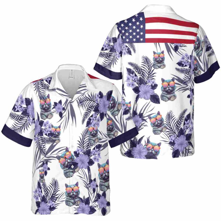 Cat US Flag Floral Hawaiian Shirt Premium grade