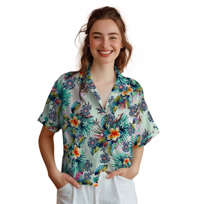 Coast Guard Floral Burst Hawaiian Shirt Top rated