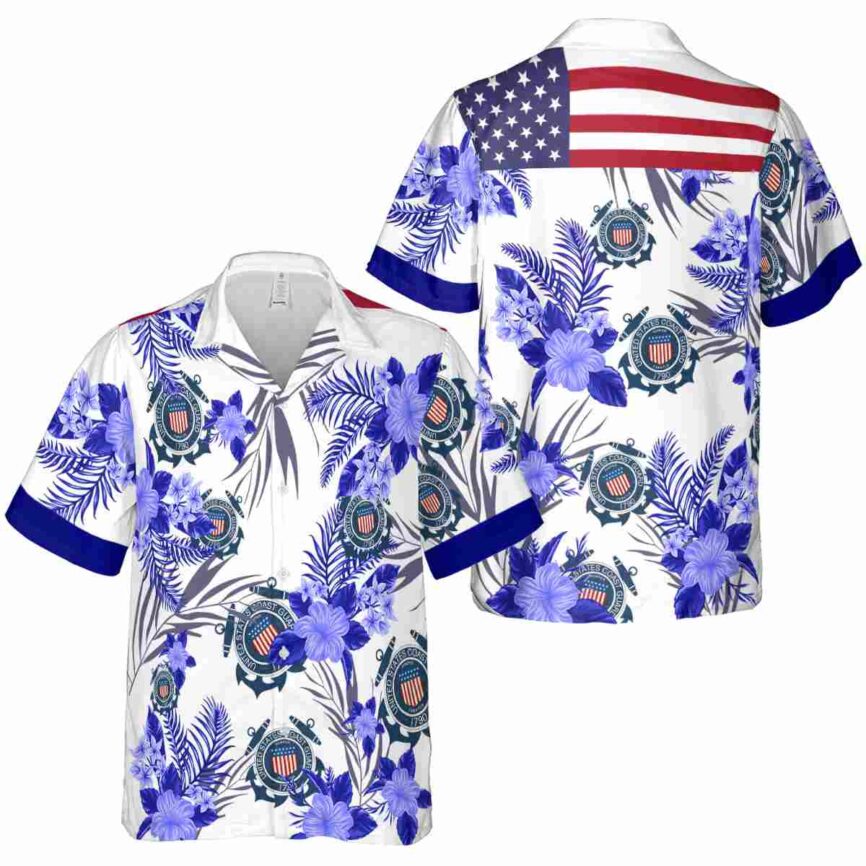 Coast Guard US Flag Floral Hawaiian Shirt Premium grade