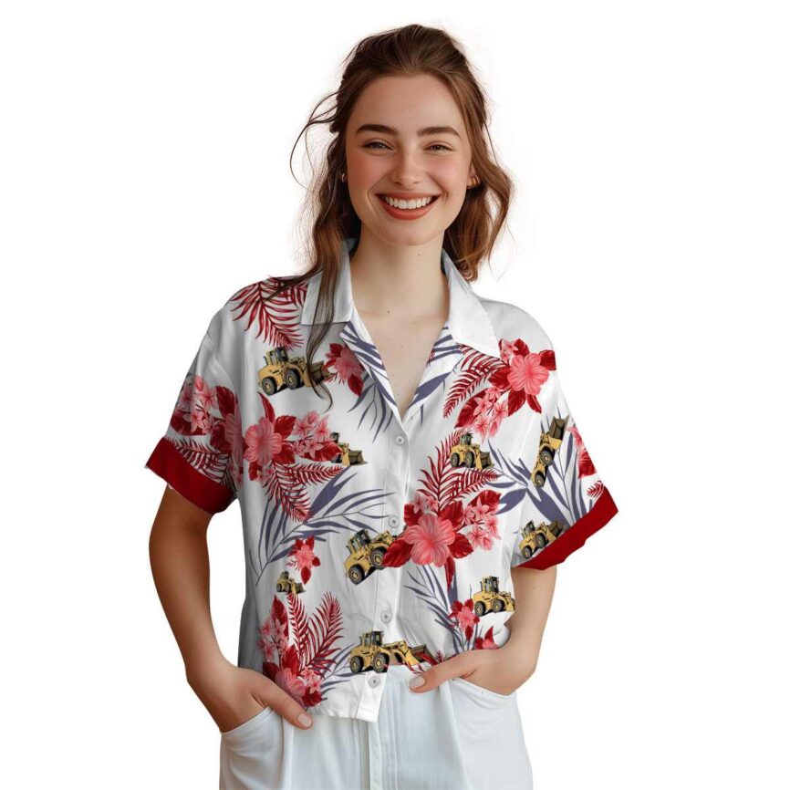 Construction US Flag Floral Hawaiian Shirt Top rated