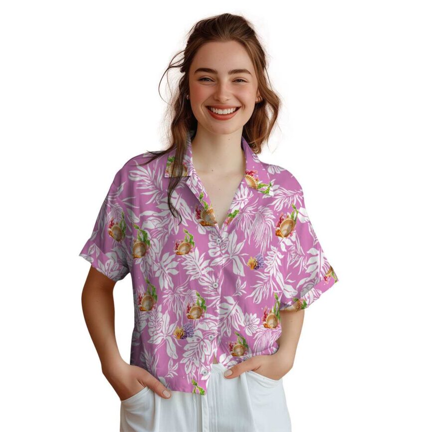 Coral Bold Foliage Hawaiian Shirt Top rated