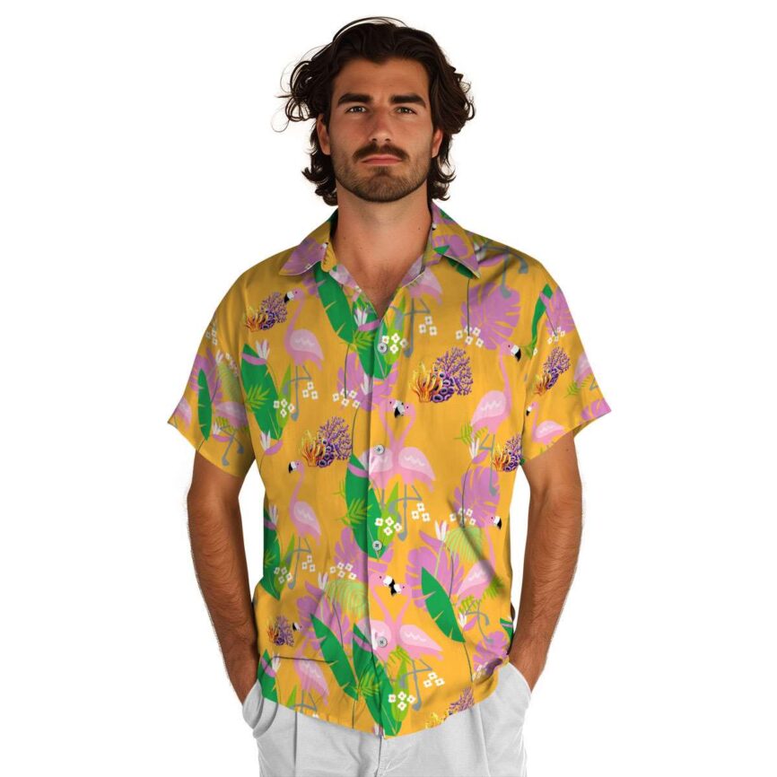 Coral Flamingo Leaf Hawaiian Shirt New Arrival