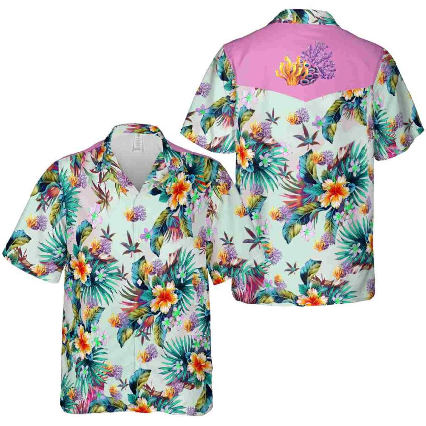 Coral Floral Burst Hawaiian Shirt Premium grade