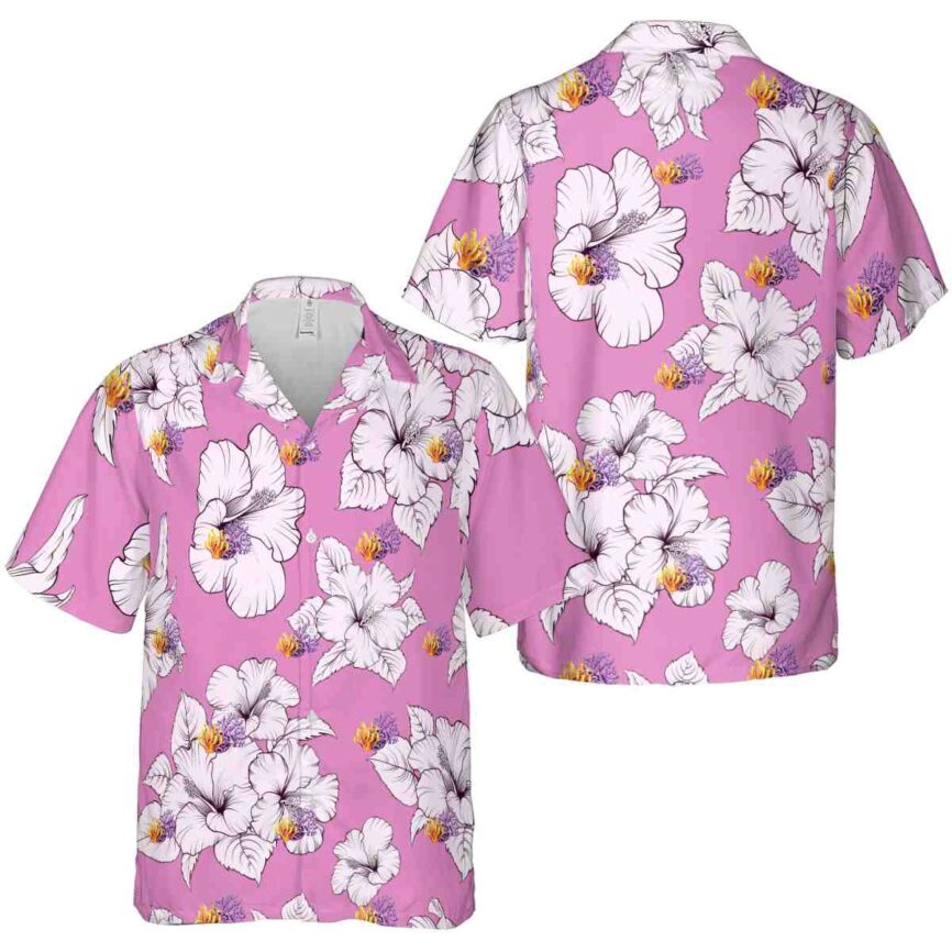 Coral Hibiscus Flower Hawaiian Shirt Premium grade