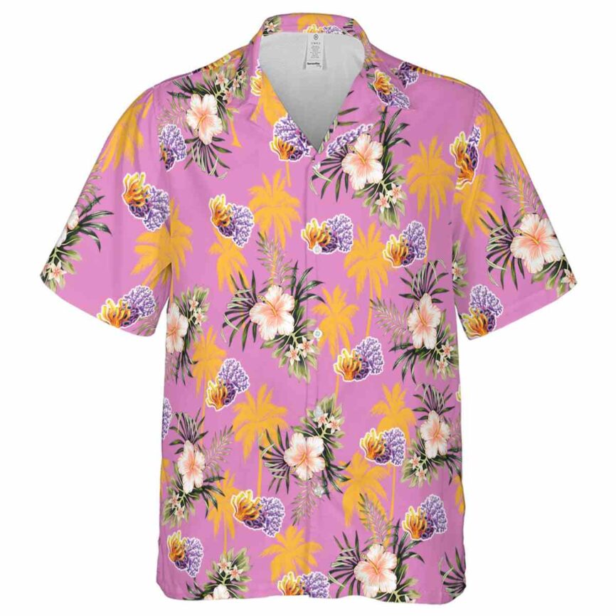 Coral Hibiscus Palm Hawaiian Shirt Fashion forward