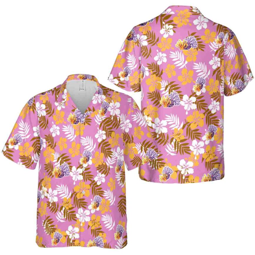 Coral Leafy Hibiscus Hawaiian Shirt Premium grade